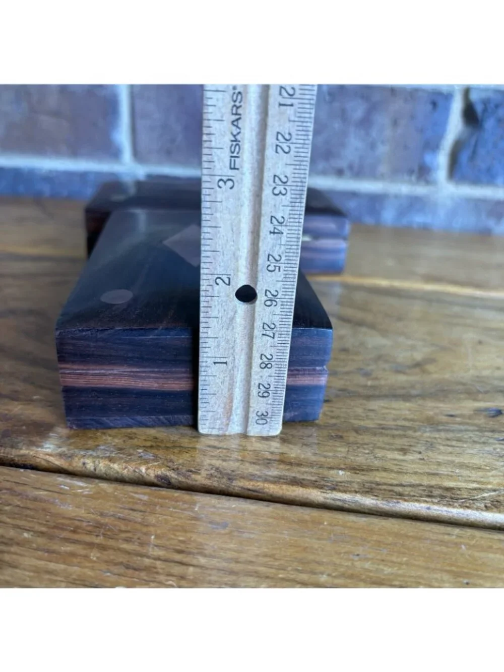2 Wooden Trinket Boxes Brass Inlay Diamond Top Measurements In Photos